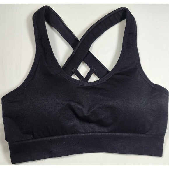 Strappy Criss Cross Sports Bra 3 Pack Padded Yoga Gym Top L Blue Black White NEW - Picture 2 of 8